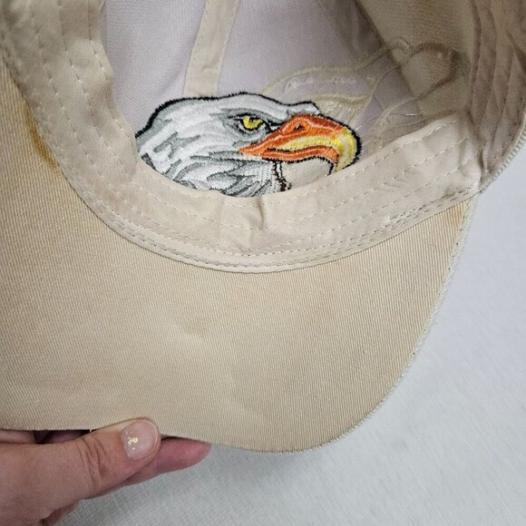 Embroidered Bald Eagle Hat - Adjustable Cotton Cap Beige - Picture 9 of 10